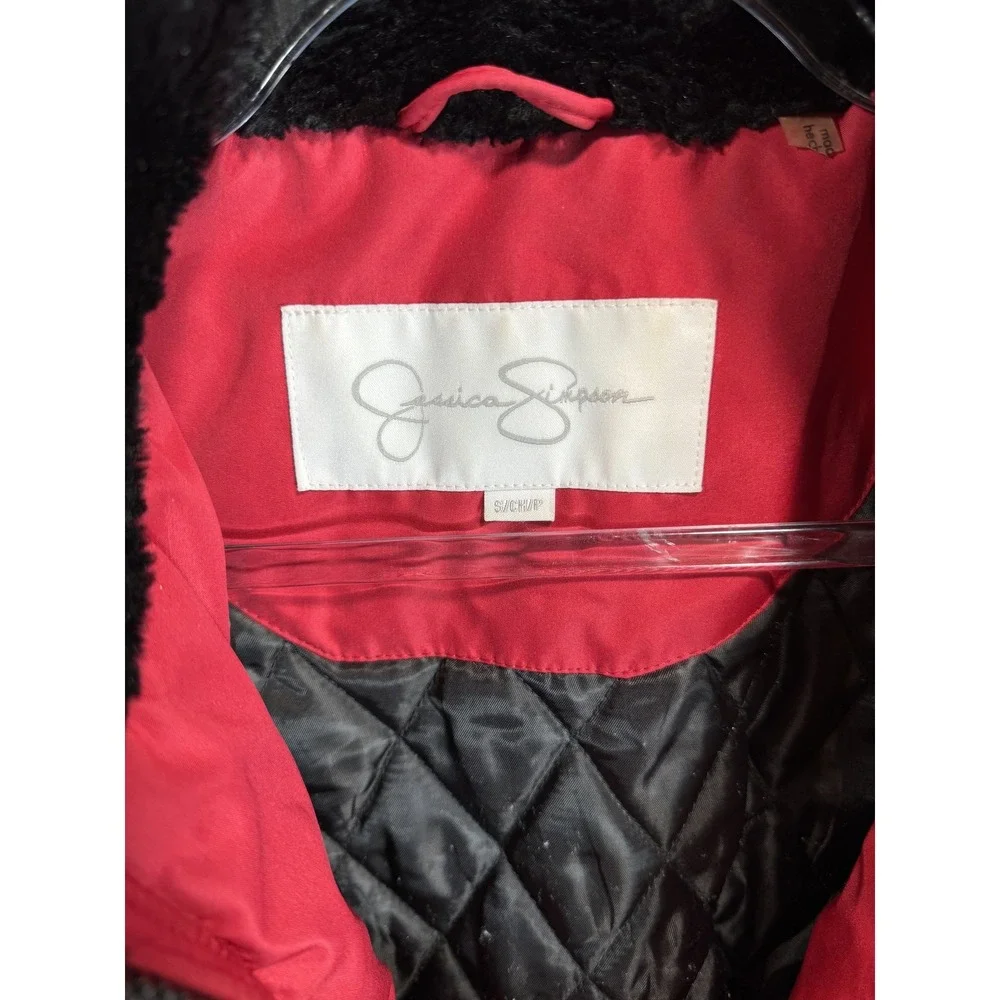 Jessica Simpson Jacket Womens Small Hooded Quilted Parka Faux‎ Fur Winter Coat